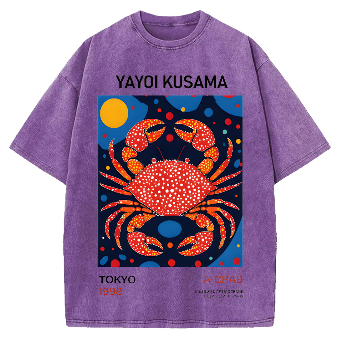 Yayoi Kusama Vintage Design Washed Crew Neck T-Shirt