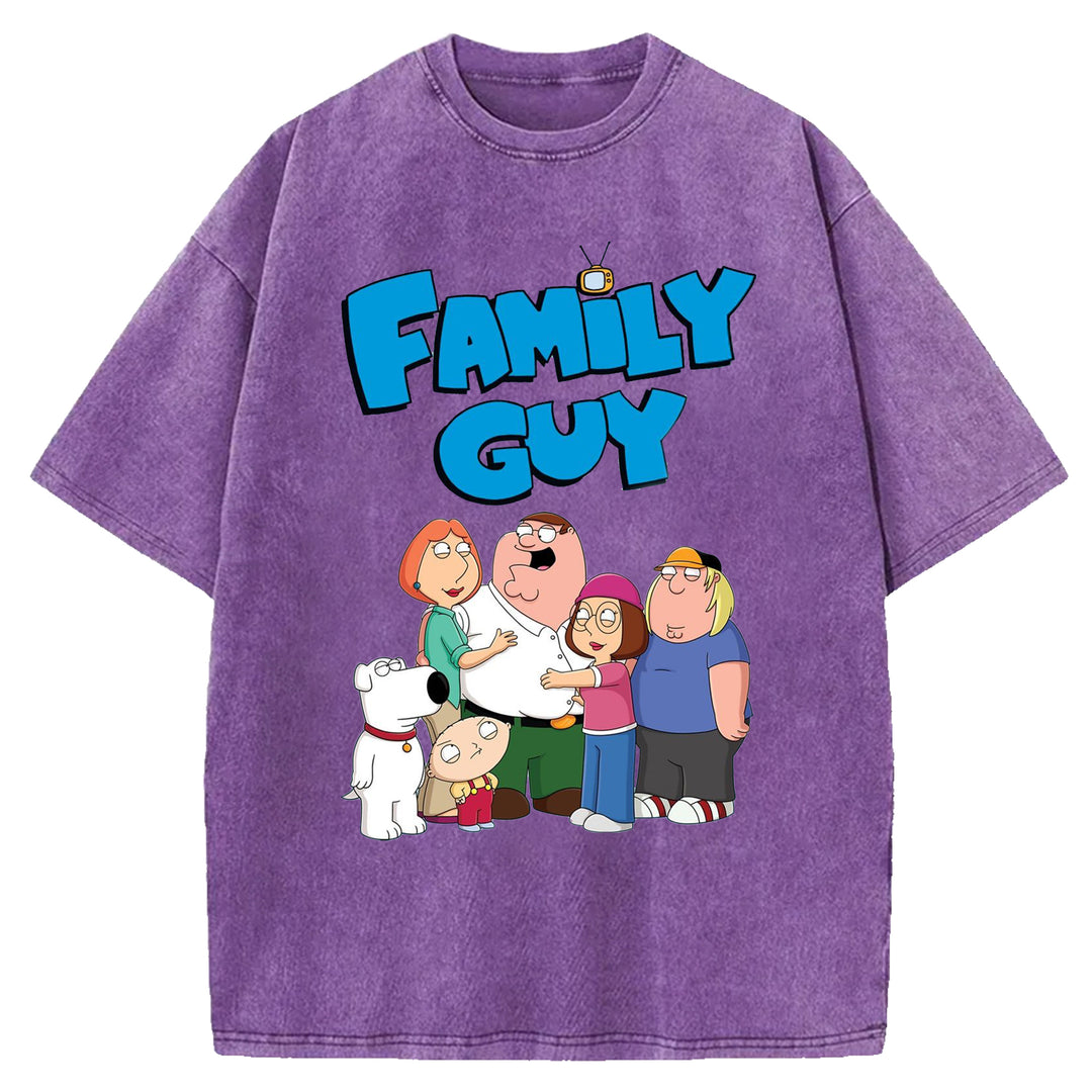 Funny Cartoon Washed Crew Neck T-shirt