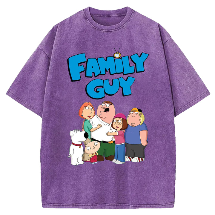 Funny Cartoon Washed Crew Neck T-shirt