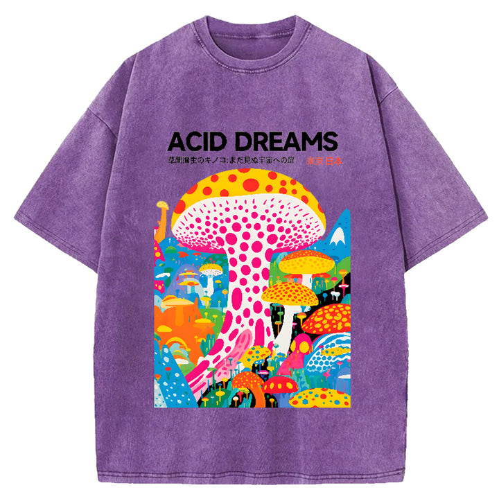 Yayoi Kusama Flower Vintage Japanese Design Washed Crew Neck T-Shirt