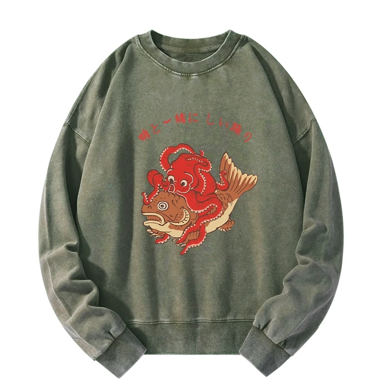 Octopus And Koi Dance Together Washed Sweatshirt