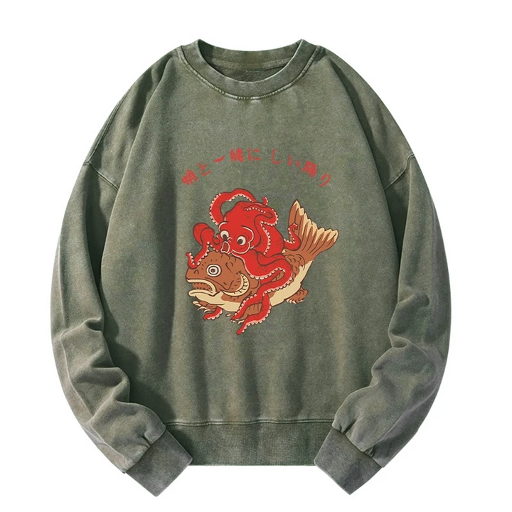 Octopus And Koi Dance Together Washed Sweatshirt