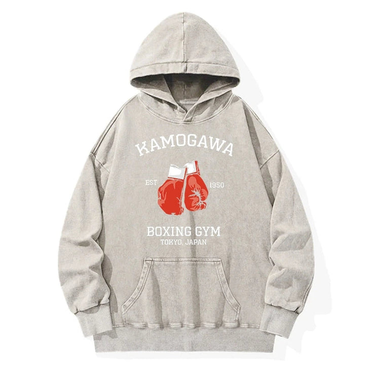 Retro Boxing Gloves Manga Anime Washed Hoodie