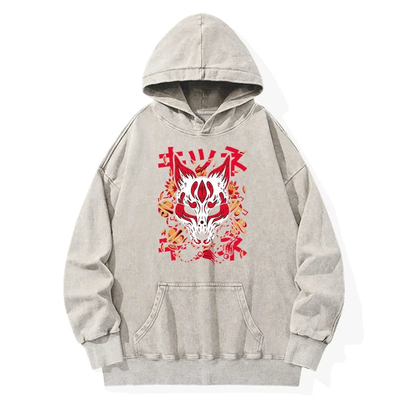 Japanese Kitsune Mask Washed Hoodie