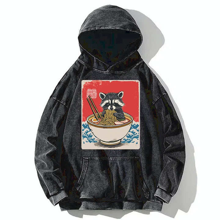Ramen Lover Raccoon  Washed Hoodie