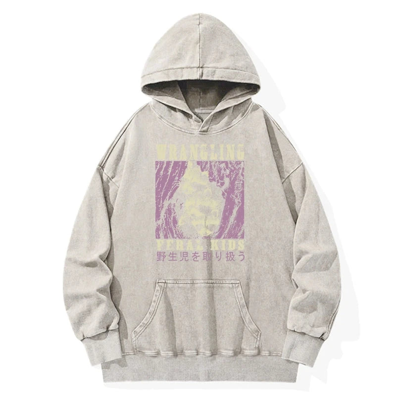 Wrangling Feral Raccoon Kids Washed Hoodie