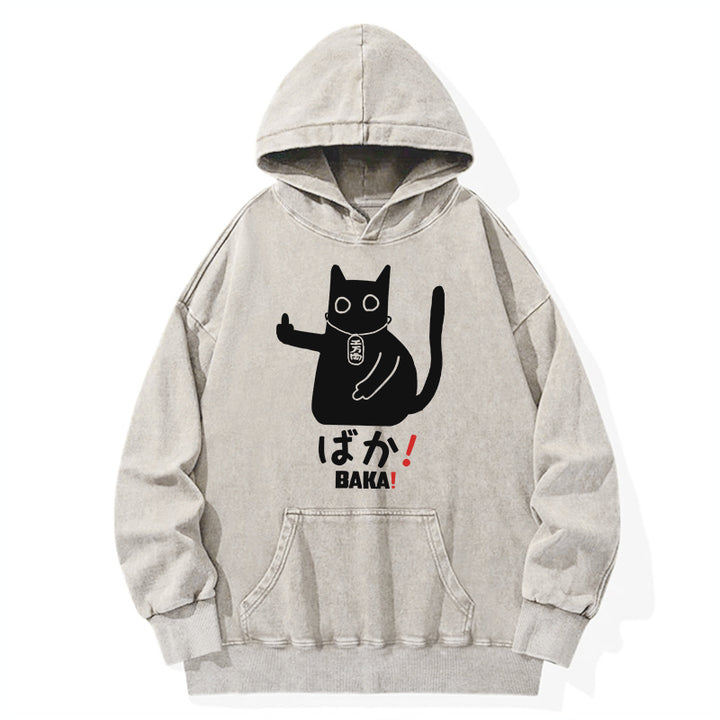 Japanese Baka Cat  Washed Hoodie