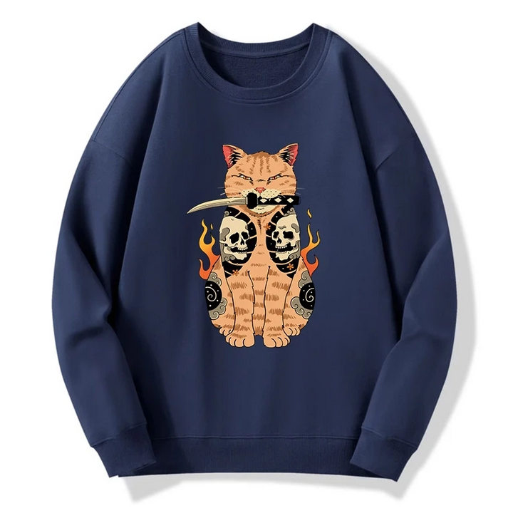 Catana Cat Skull Tattooed Samurai Sweatshirt
