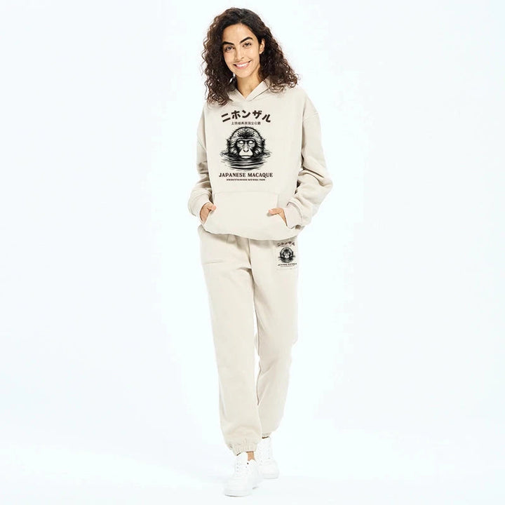 The Macaque Monkey In The Bath Japanese Fleece Lined Hoodie Set