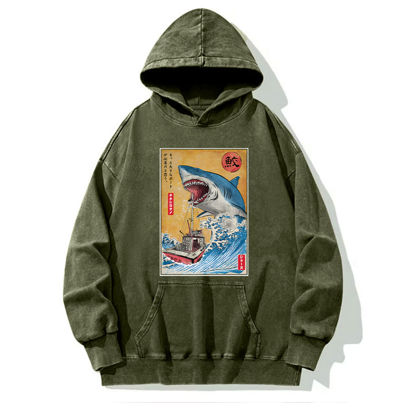 Ukiyoe Shark Japan Washed Hoodie