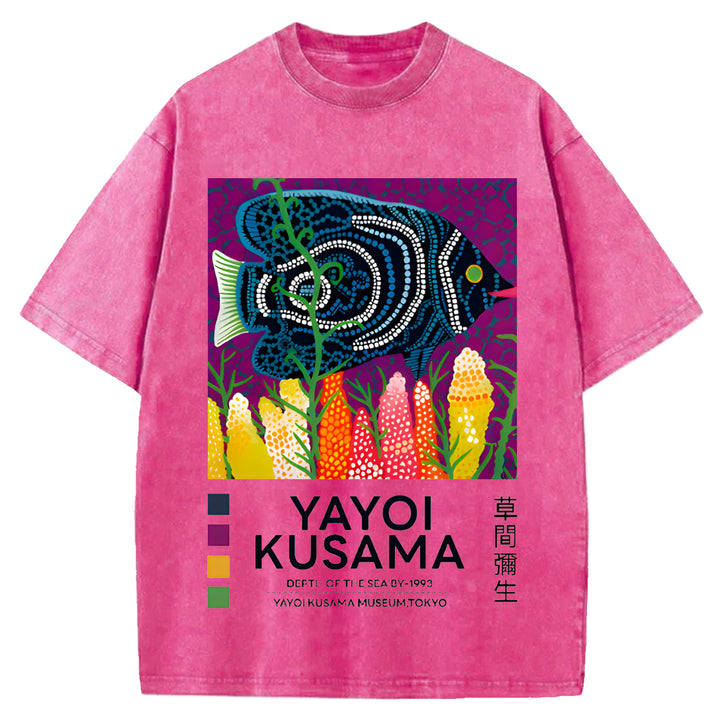 Yayoi Kusama Flower Vintage Japanese Design Washed Crew Neck T-Shirt