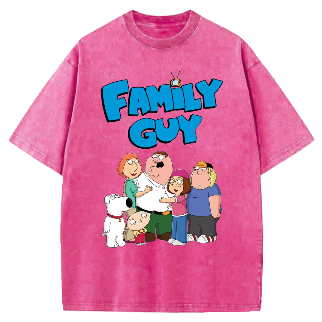 Funny Cartoon Washed Crew Neck T-shirt