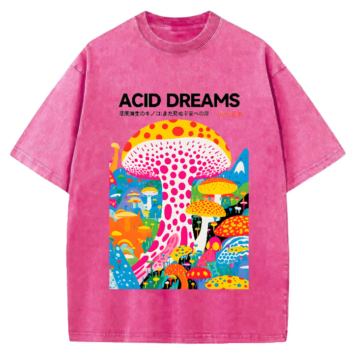 Yayoi Kusama Flower Vintage Japanese Design Washed Crew Neck T-Shirt