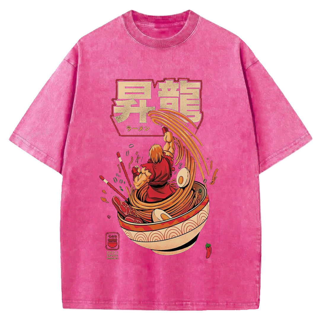 Japanese Anime Ramen Washed Crew Neck T-Shirt