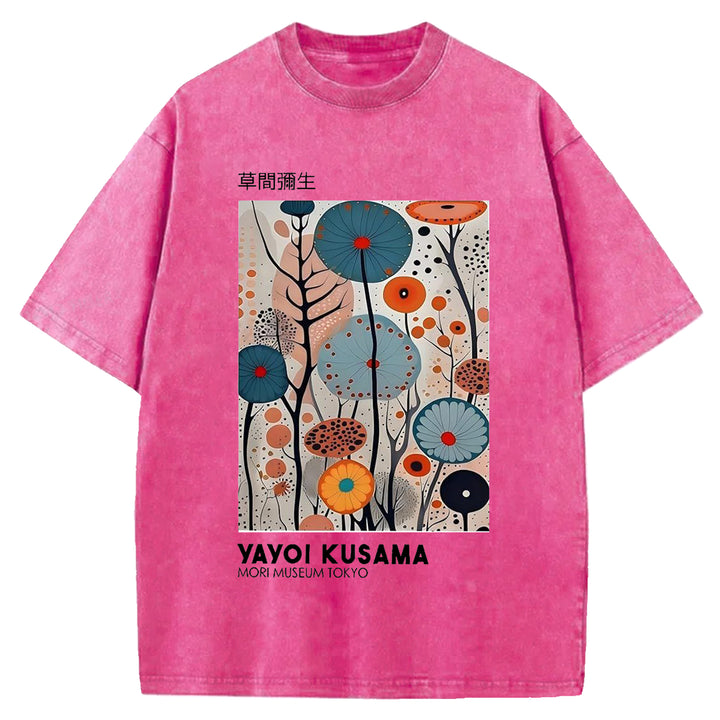 Yayoi Kusama Flower Vintage Washed Crew Neck T-Shirt