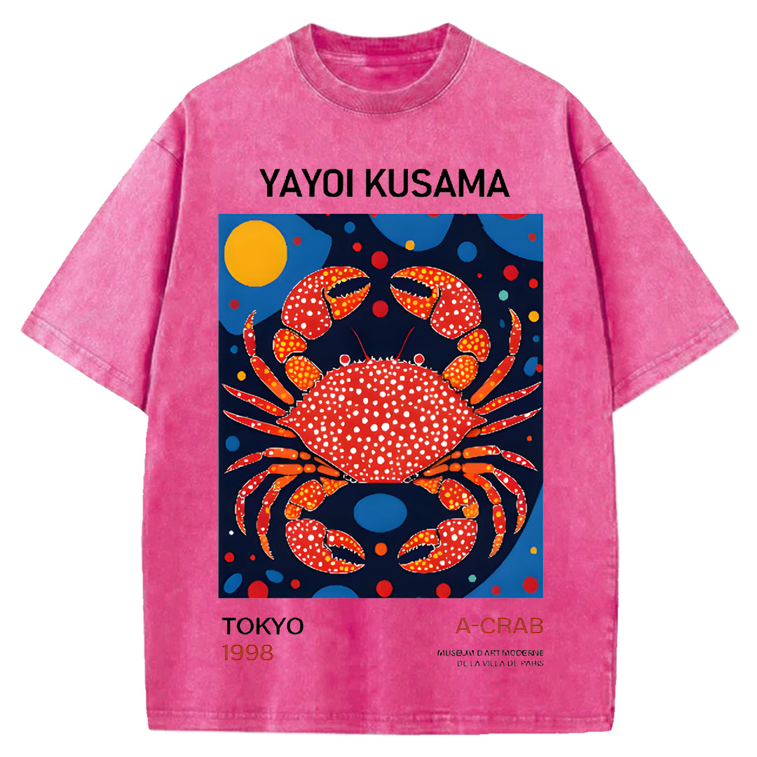 Yayoi Kusama Vintage Design Washed Crew Neck T-Shirt