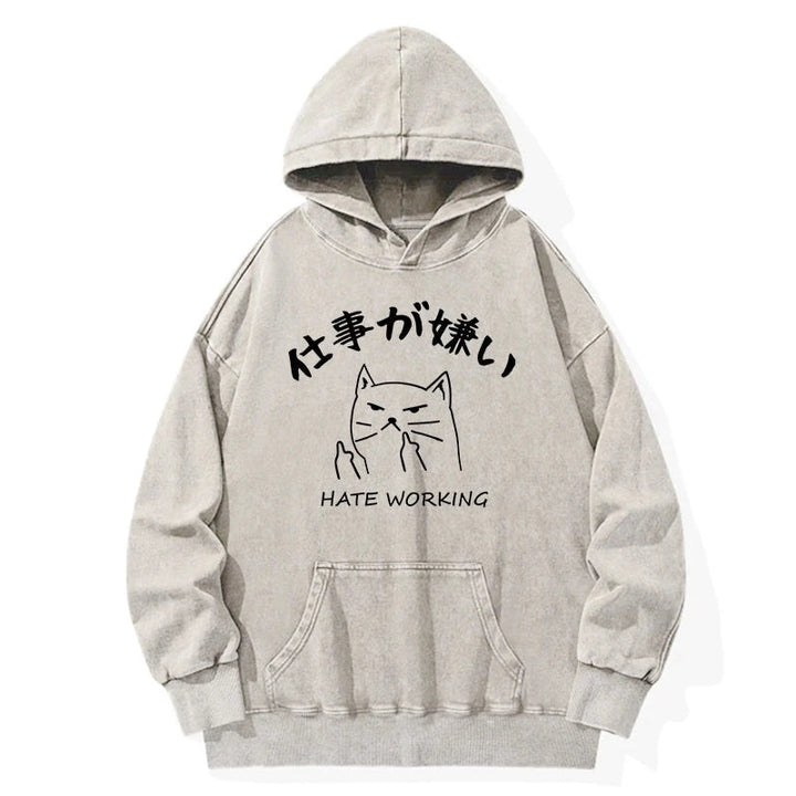 A Cat That Hates Work Washed Hoodie