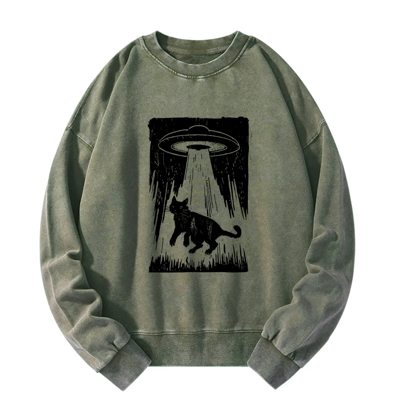 Cat Kidnapped By Aliens Washed Sweatshirt
