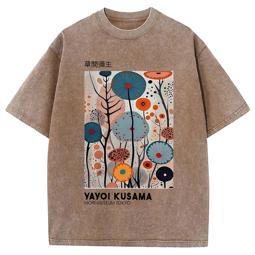Yayoi Kusama Flower Vintage Washed Crew Neck T-Shirt