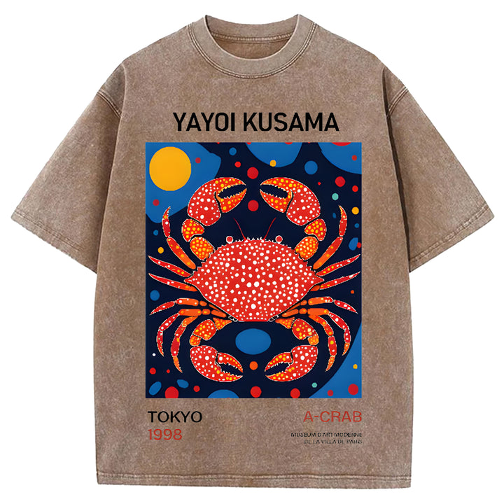Yayoi Kusama Vintage Design Washed Crew Neck T-Shirt