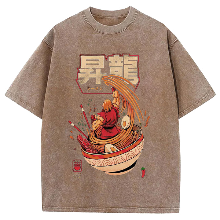 Japanese Anime Ramen Washed Crew Neck T-Shirt
