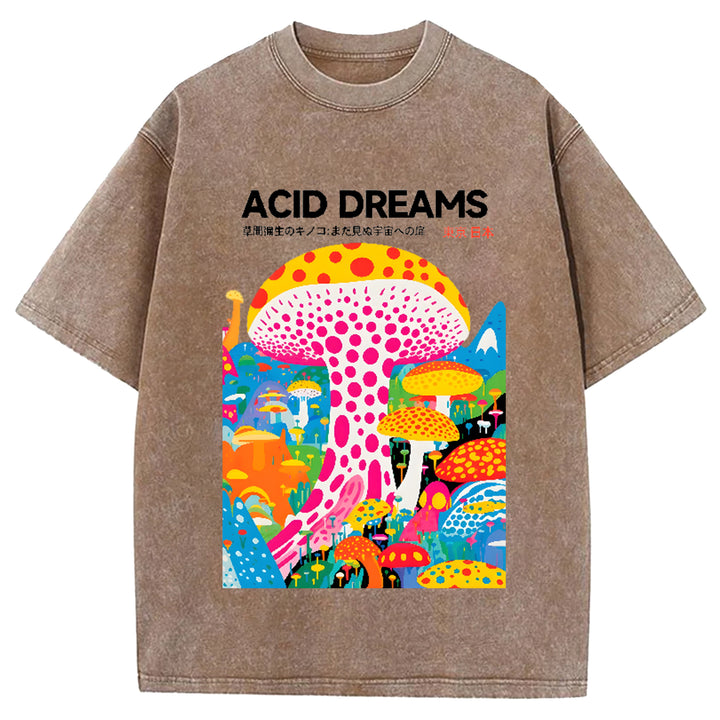 Yayoi Kusama Flower Vintage Japanese Design Washed Crew Neck T-Shirt