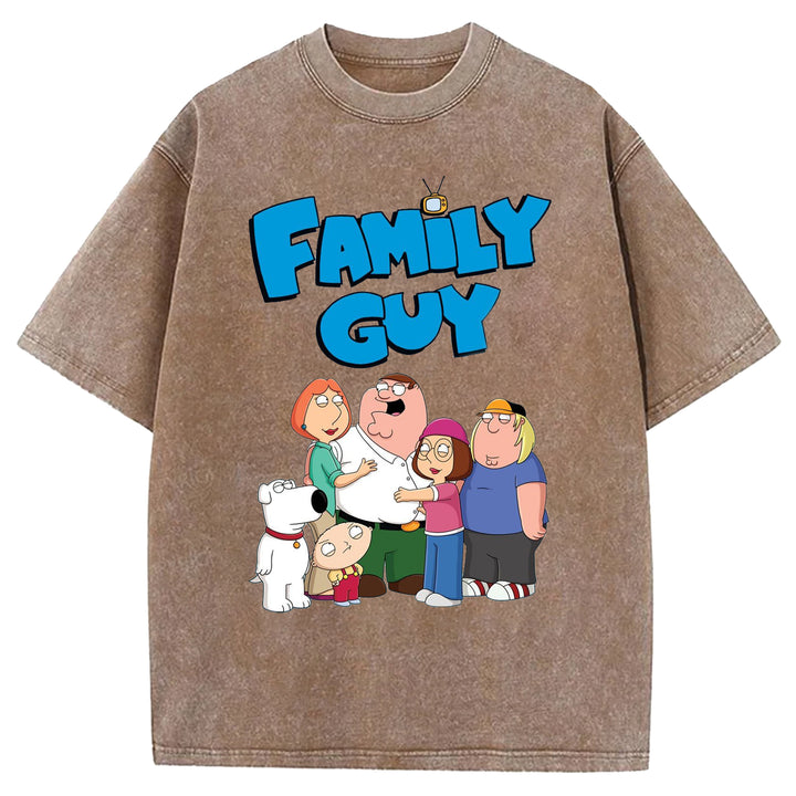 Funny Cartoon Washed Crew Neck T-shirt