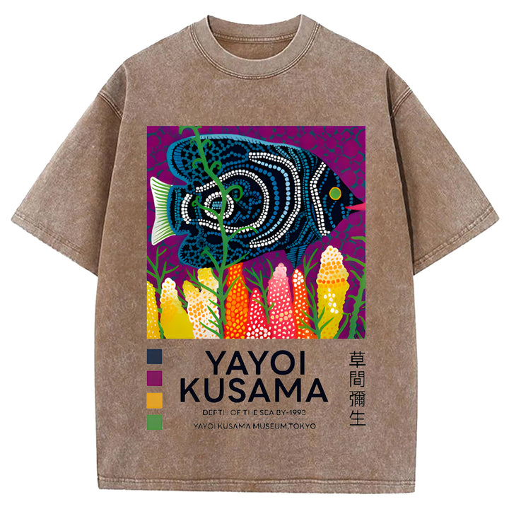 Yayoi Kusama Flower Vintage Japanese Design Washed Crew Neck T-Shirt