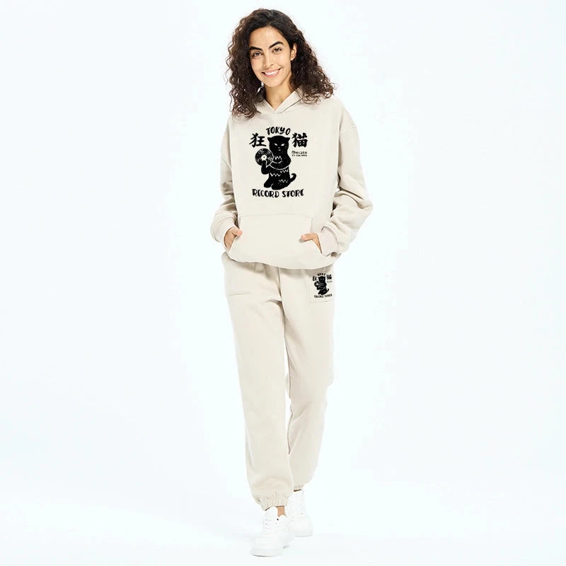 Tokyo Record Store Cat CD Fleece Lined Hoodie Set