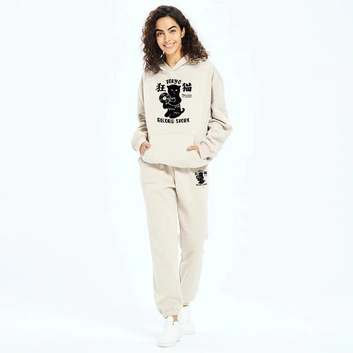 Tokyo Record Store Cat CD Fleece Lined Hoodie Set