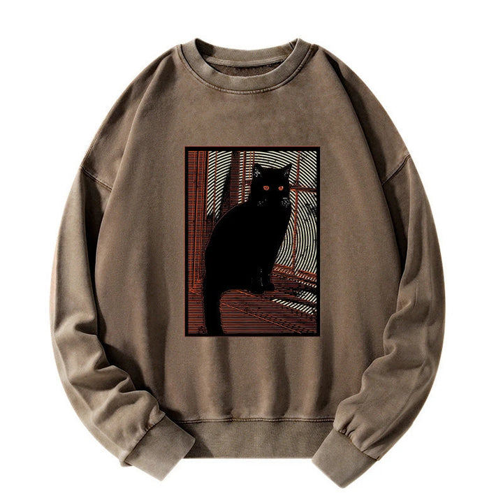 Mysterious Black Cat Washed Sweatshirt
