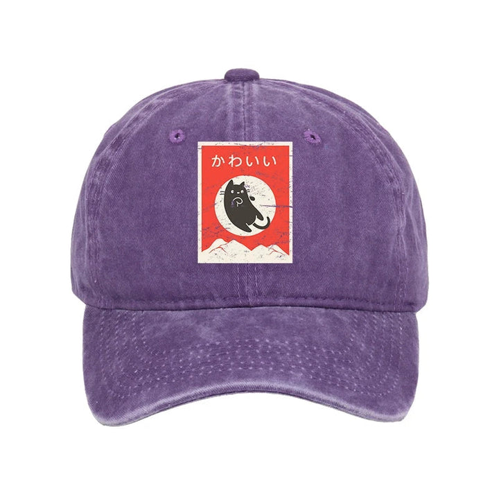Cute Black Cat Japanese Washed Cap