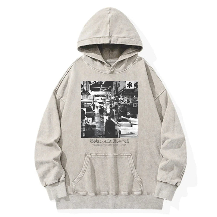 Tsukiji Fish Market Photo Washed Hoodie