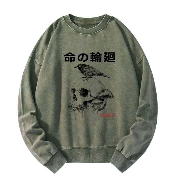 Mushroom Skull Manga Horror Print Washed Sweatshirt