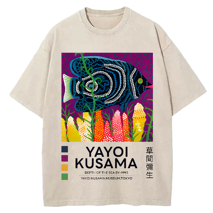 Yayoi Kusama Flower Vintage Japanese Design Washed Crew Neck T-Shirt