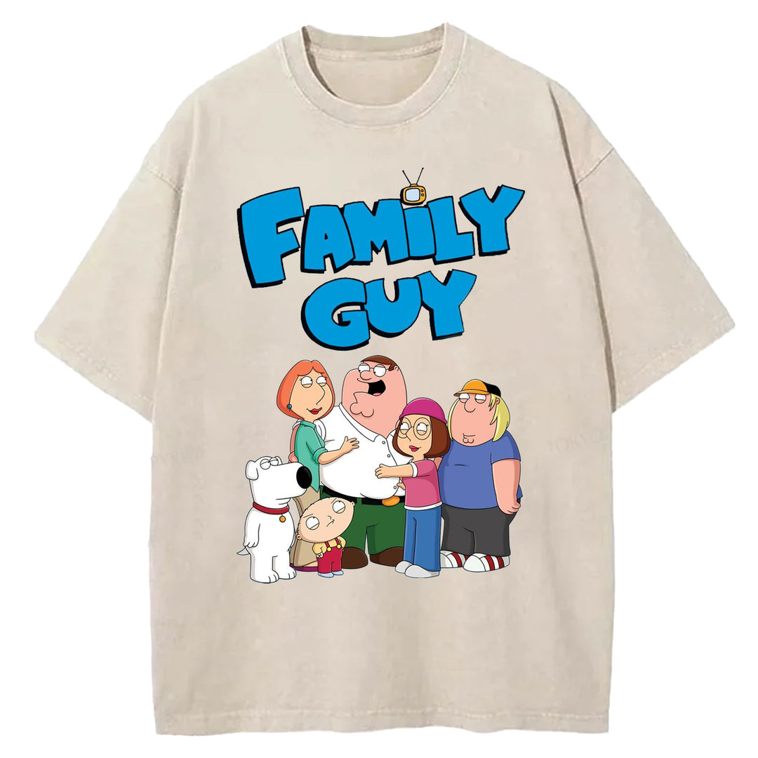 Funny Cartoon Washed Crew Neck T-shirt