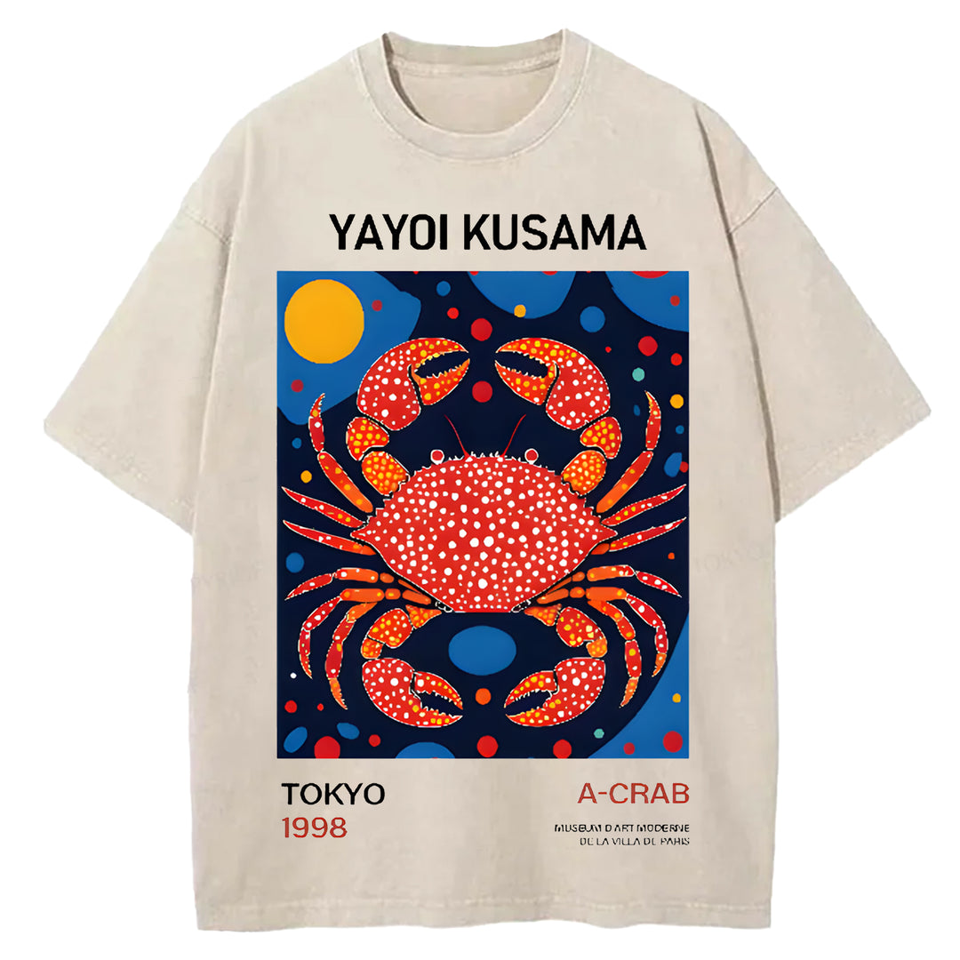 Yayoi Kusama Vintage Design Washed Crew Neck T-Shirt
