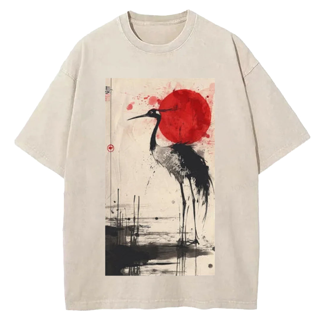 Nihon Tsuru Washed Crew Neck T-Shirt