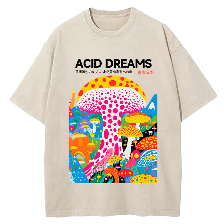 Yayoi Kusama Flower Vintage Japanese Design Washed Crew Neck T-Shirt