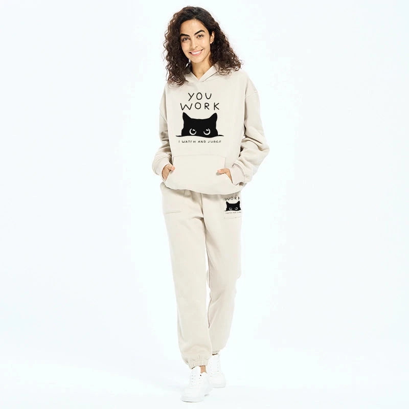 A Cat That Spies Fleece Lined Hoodie Set