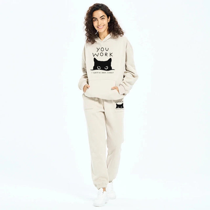 A Cat That Spies Fleece Lined Hoodie Set