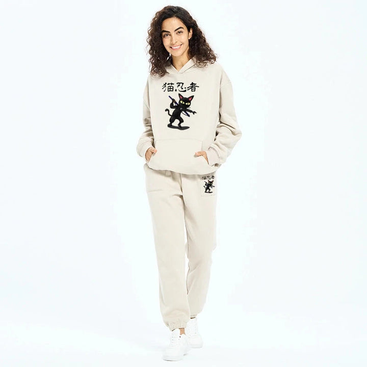 Ninja Cat Fleece Lined Hoodie Set