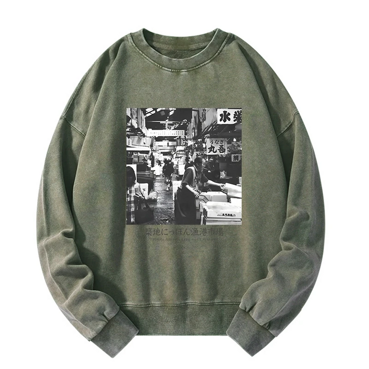 Tsukiji Fish Market Photo Washed Sweatshirt