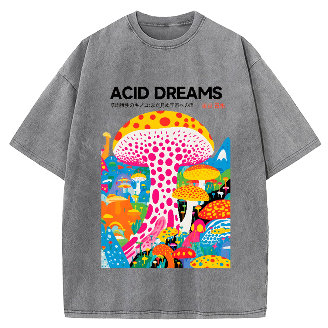 Yayoi Kusama Flower Vintage Japanese Design Washed Crew Neck T-Shirt