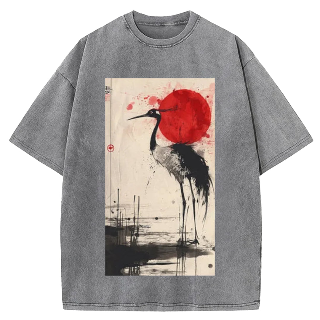 Nihon Tsuru Washed Crew Neck T-Shirt