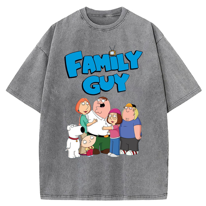 Funny Cartoon Washed Crew Neck T-shirt