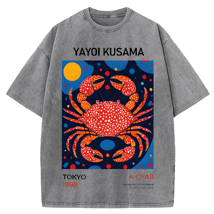 Yayoi Kusama Vintage Design Washed Crew Neck T-Shirt