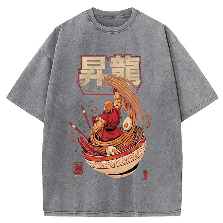 Japanese Anime Ramen Washed Crew Neck T-Shirt