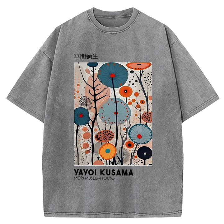 Yayoi Kusama Flower Vintage Washed Crew Neck T-Shirt
