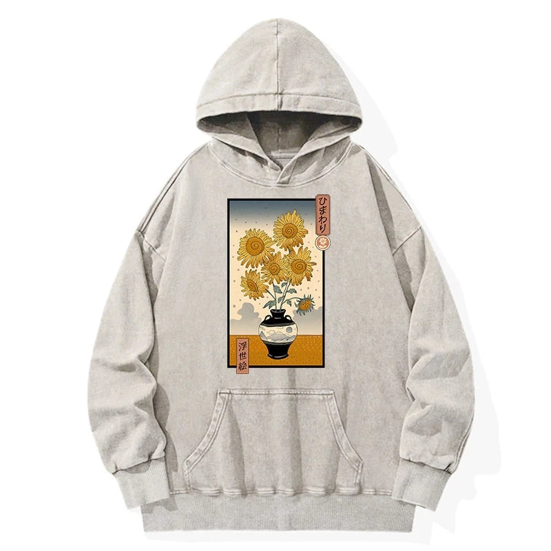Sunflowers Ukiyo-e Washed Hoodie